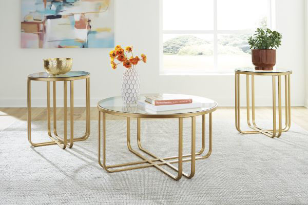 Picture of Milloton - Gold 3pc Occassional Table Set